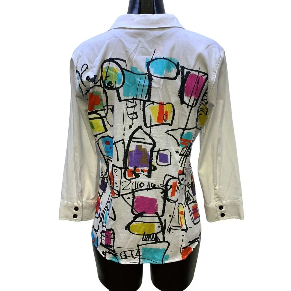 *Simply Dolcezza White Multi Color Blouse Medium - Picture 3 of 5